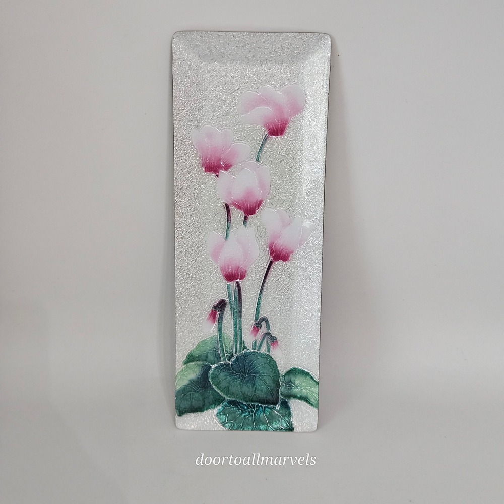 Saikosha Japan Cloisonne Ware Cyclamen Ornamental Plate Dish Rectangular